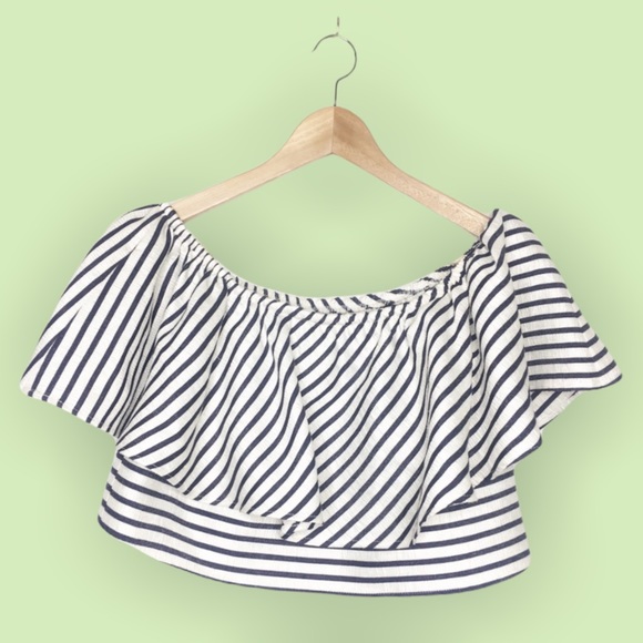 Reformation Off-Shoulder Cropped Festival Ruffle Top - Picture 2 of 7